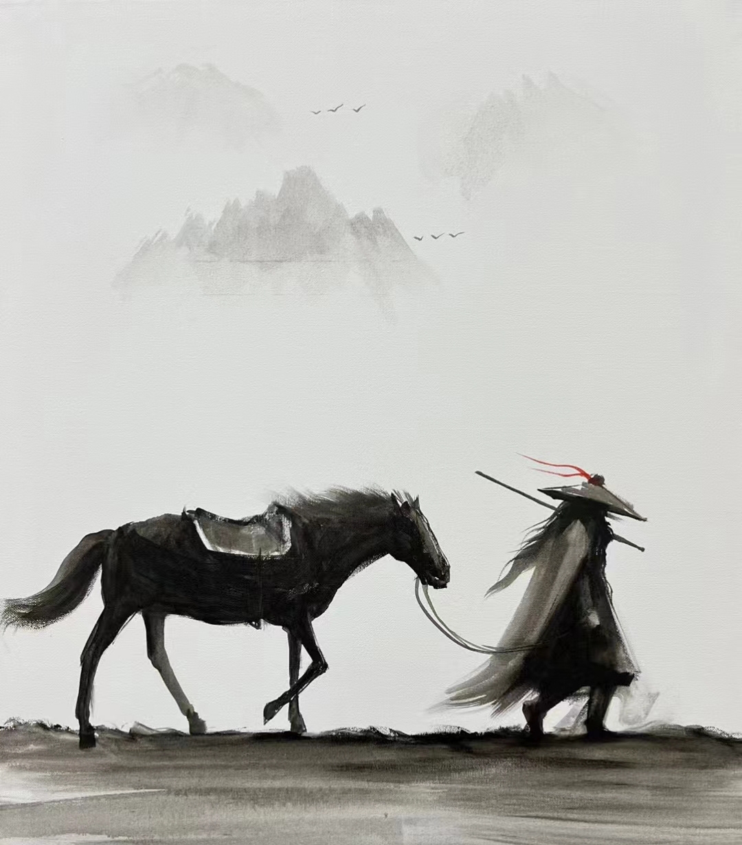 江南又梦烟雨, 长河流入故里,炊烟漫漫渡过百川千万里