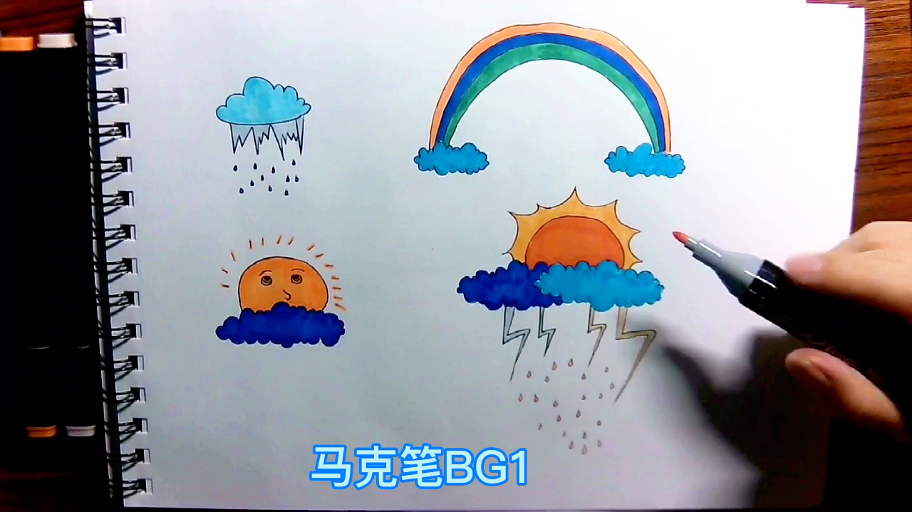 简笔画儿童画大全:手绘云朵太阳小景画法,在家就能学画画