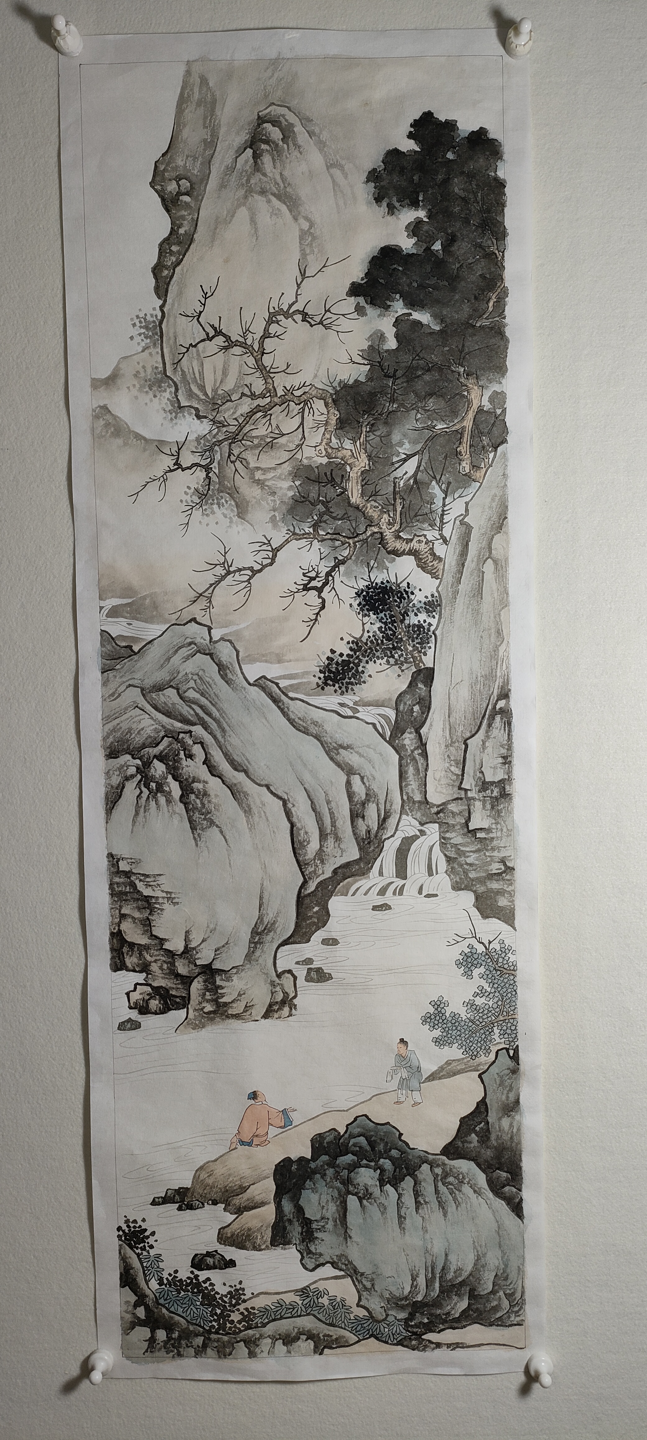 卷云皴山水画,上色过程分享