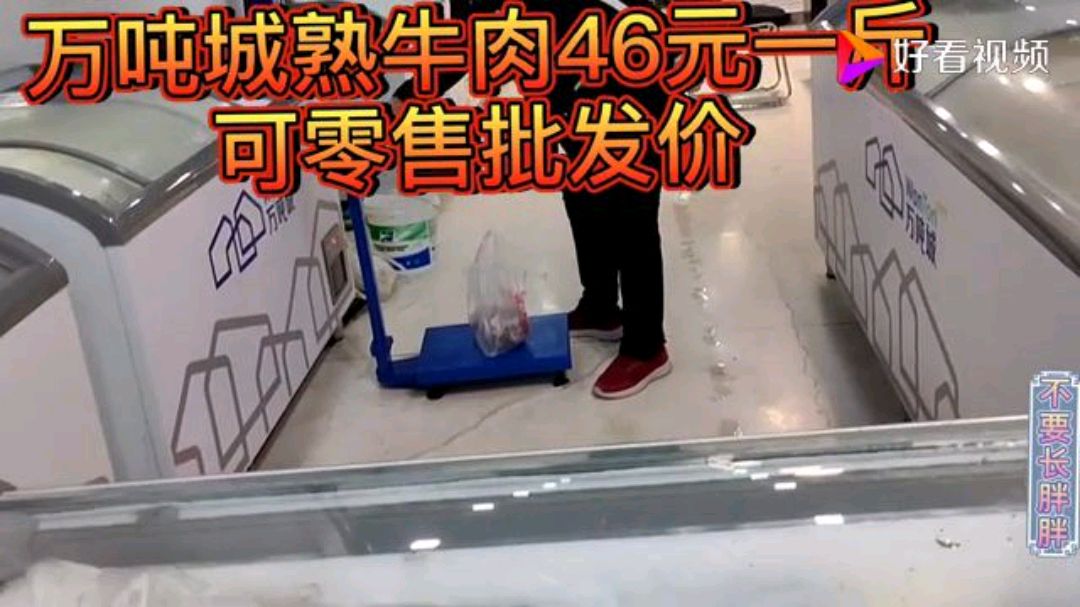 胖胖去葛店万吨城冷链,买两块冰冻熟牛肉46块一斤,超便宜!