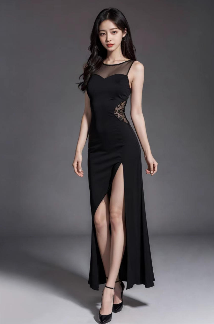 御姐黑色连衣裙穿搭