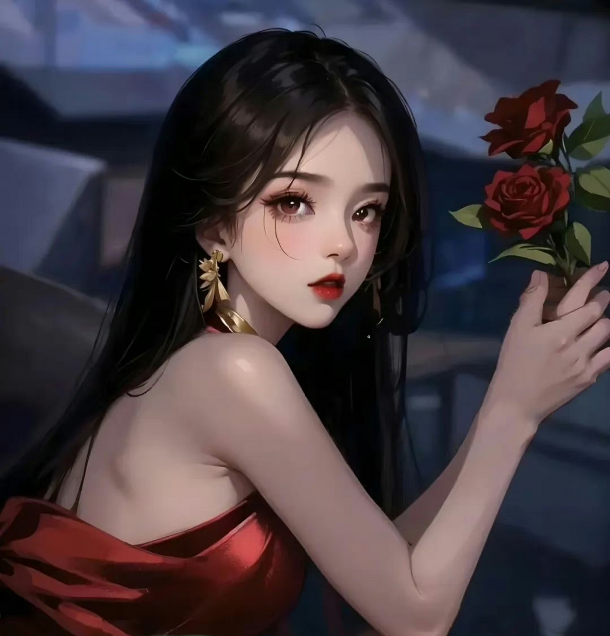 超美玫瑰花女生高清头像  红衣女孩08 67