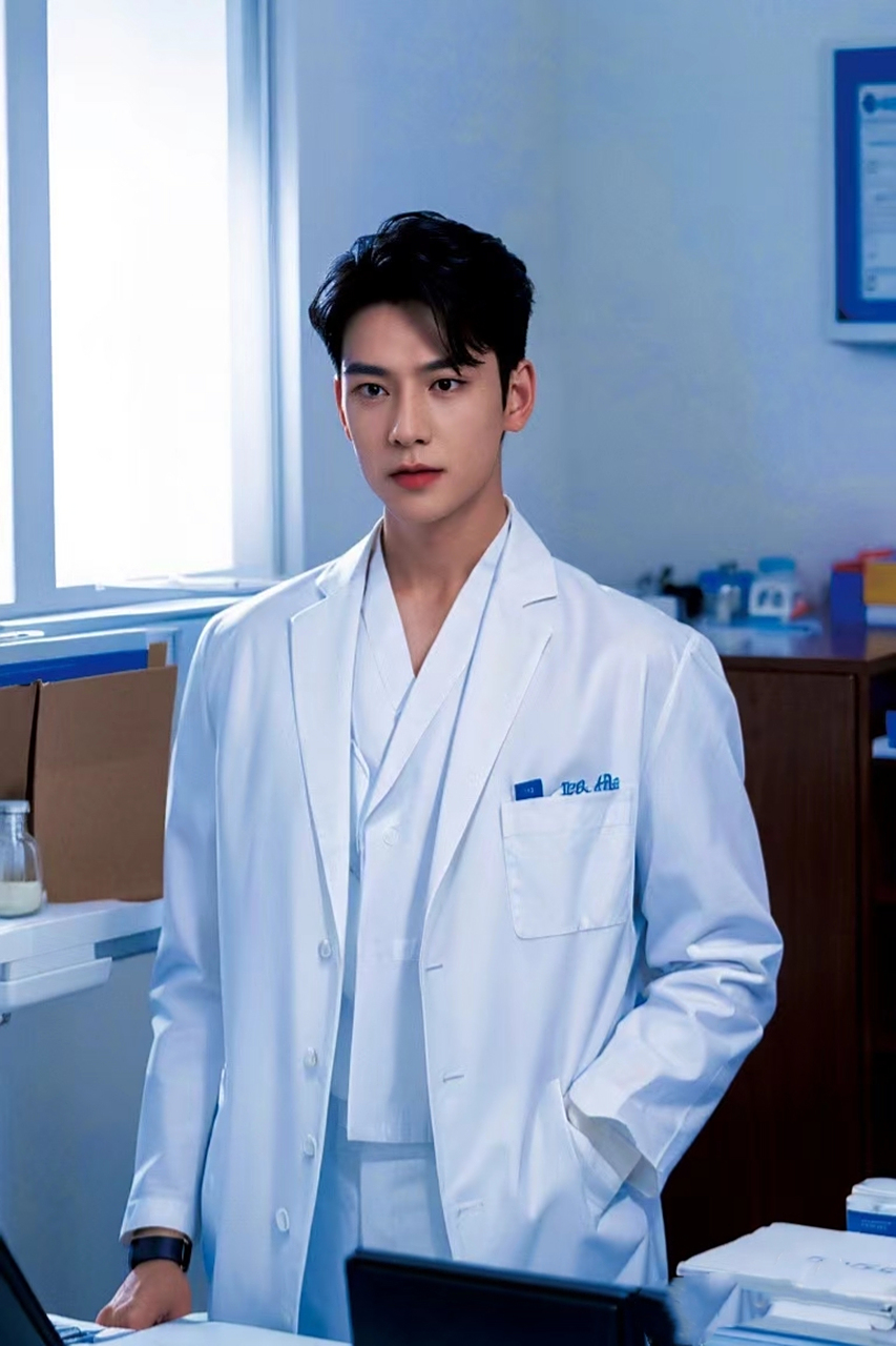 气质斯文的医生小哥哥,穿着白大褂的模样帅气又迷人