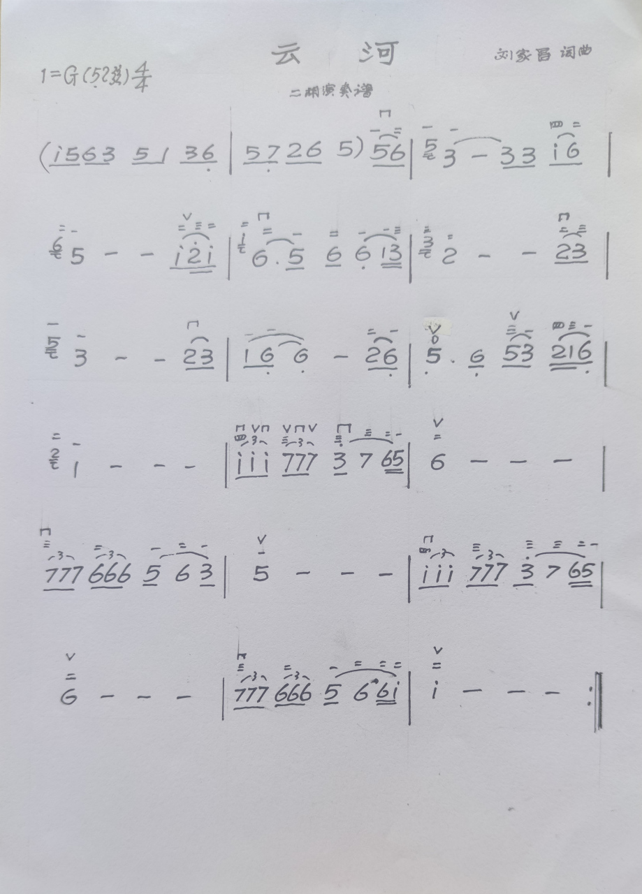 邓丽君演唱的《云河》二胡演奏曲谱