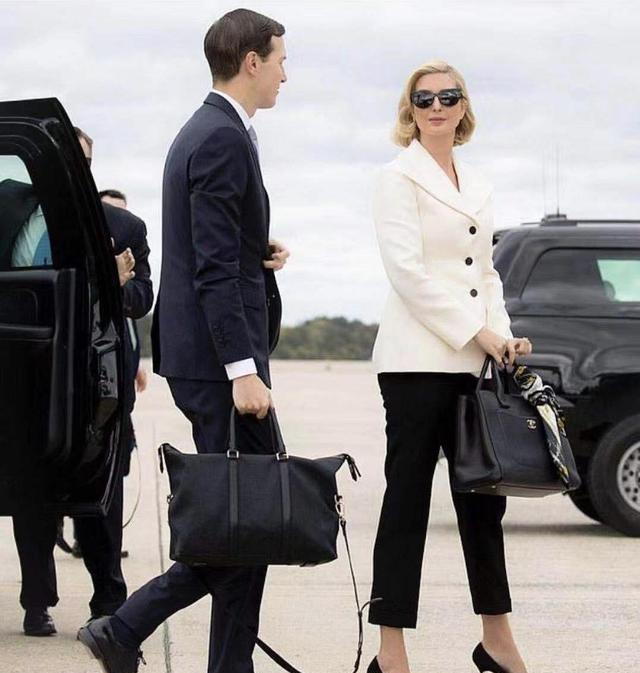 伊万卡"真空上阵",白色西装配9分小黑裤,妥妥的霸气女强人