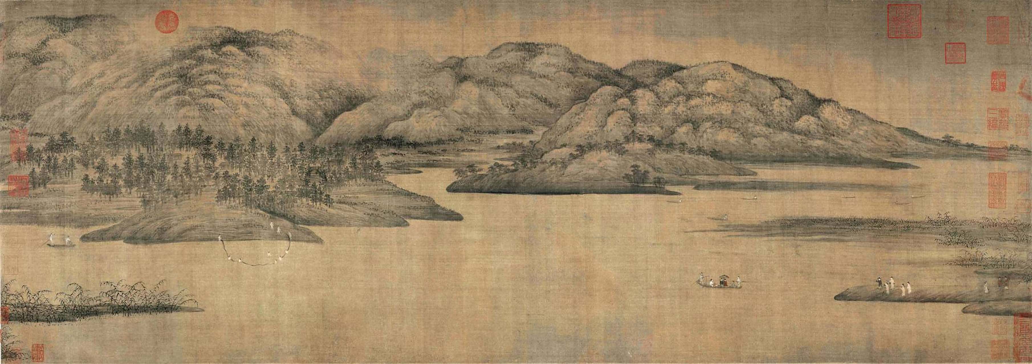 《潇湘图》长卷,绢本淡设色,纵50厘米,横141.