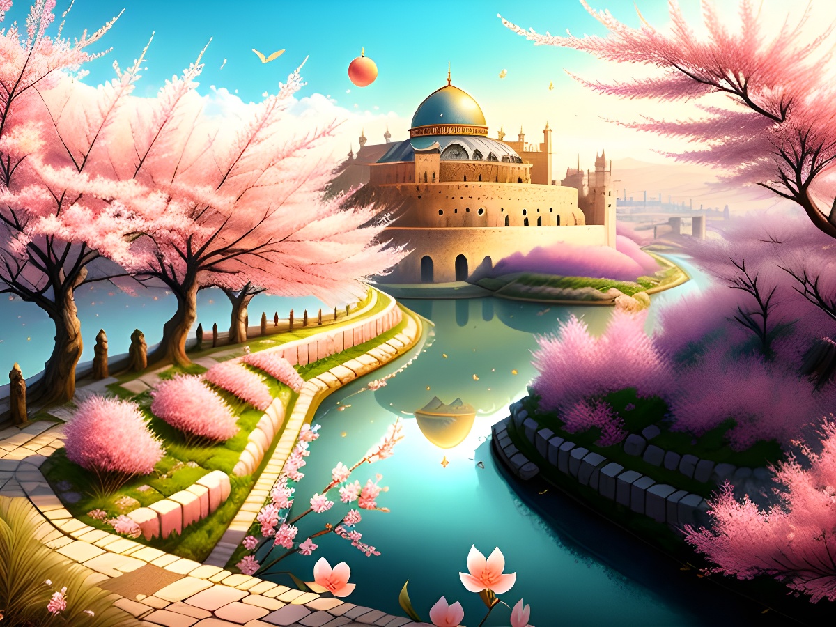 ai绘画「桃花林城堡」