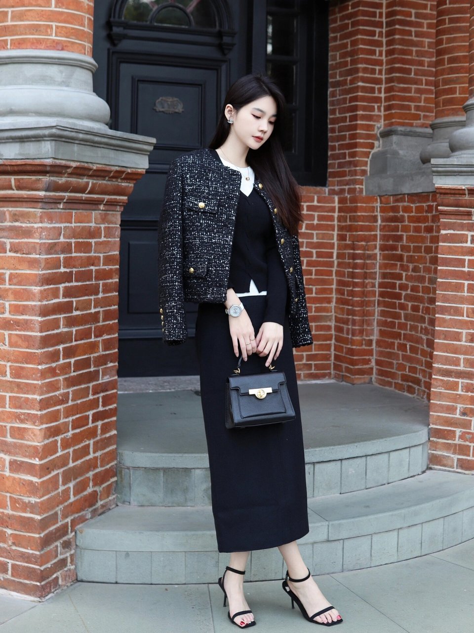 贵气低调感小香风～ 小香外套 黑色半裙, 低调的富贵小姐姐穿搭～ 内
