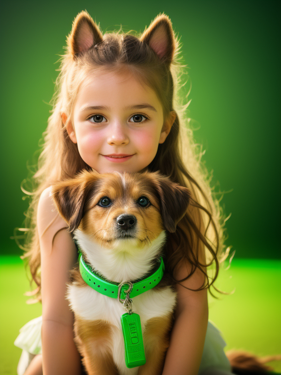 一个美丽的小女孩,一只可爱的狗.