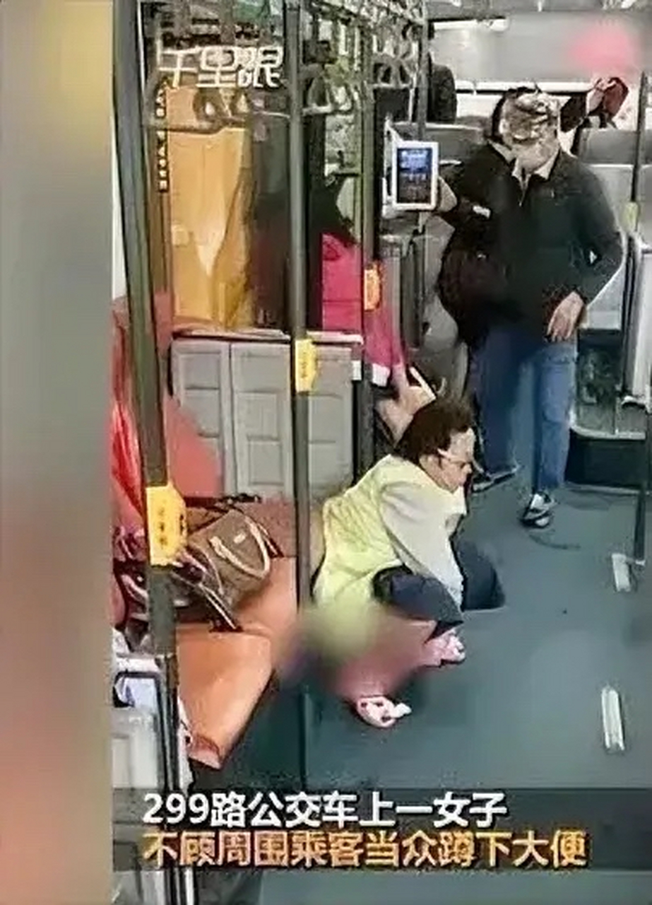 一女子在公交车上公然拉大便,司机见状只好立即将车靠边停车,并先让