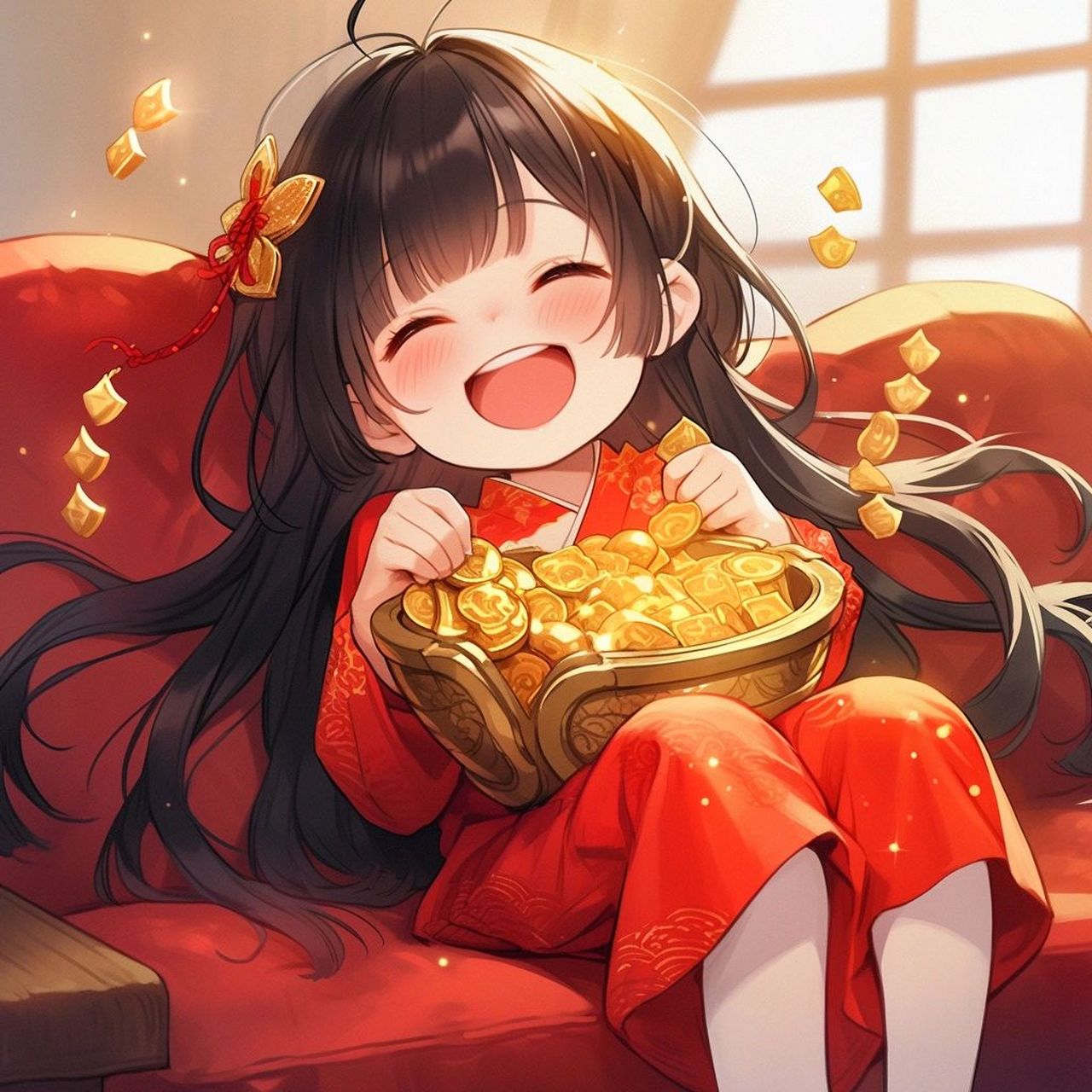 红色系头像:开怀一笑,财运满满.#头像# #微信头像