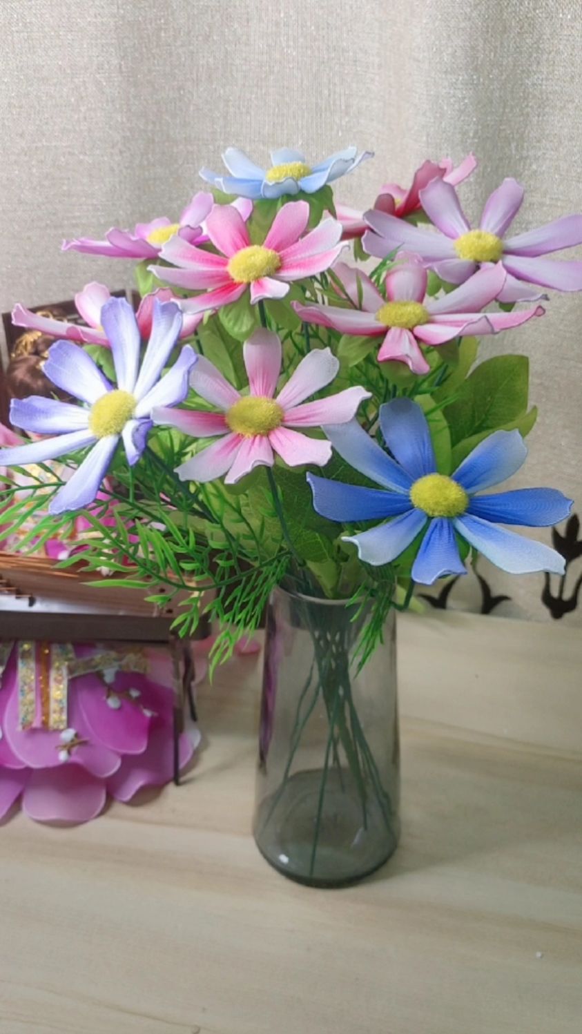 手工丝网花格桑花成品欣赏