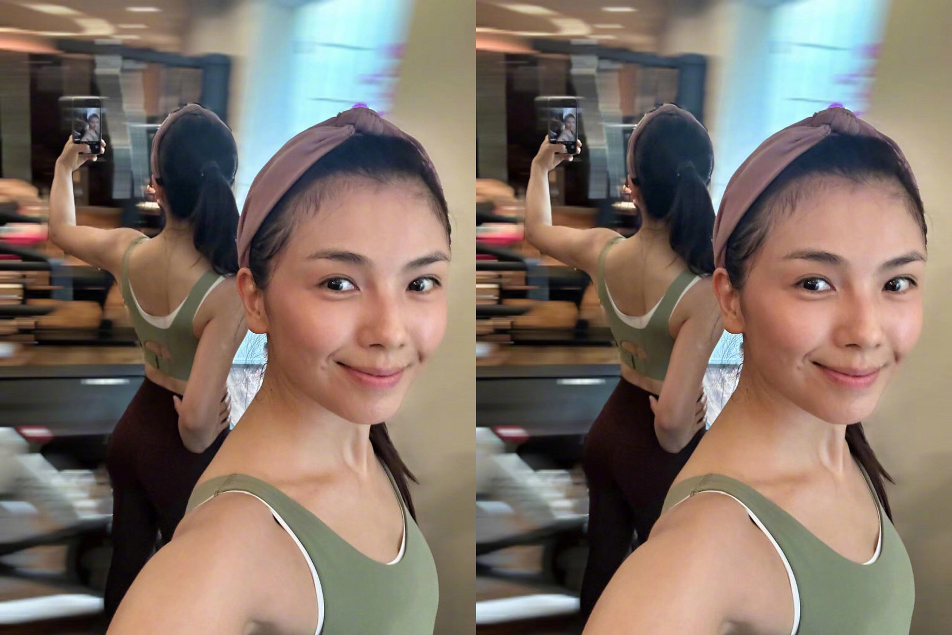 刘涛44岁素颜皮肤状态# 刘涛发健身素颜自拍随拍,大露锁骨马甲线