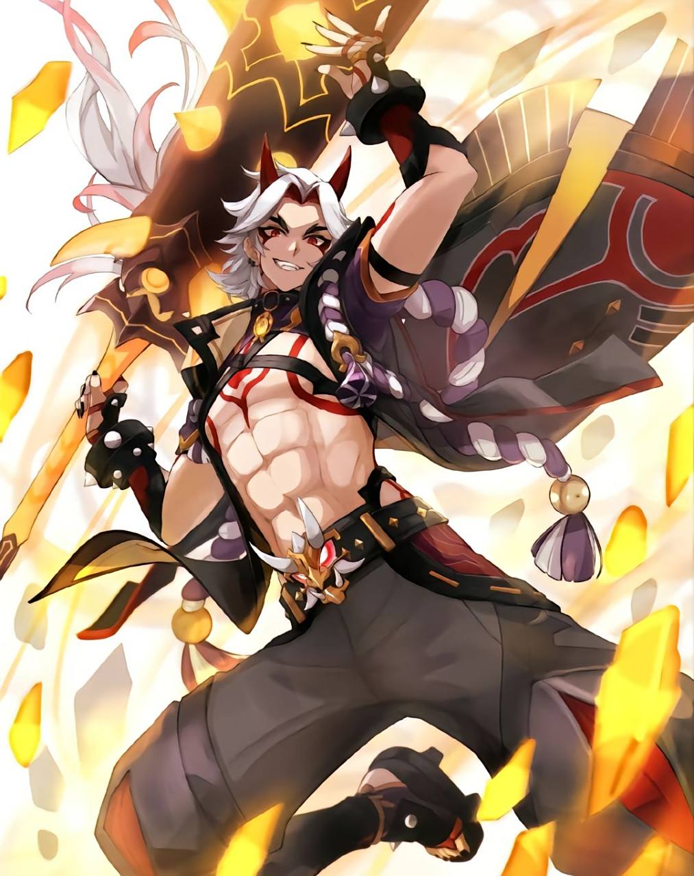 原神八块腹肌,又得野兽的牙齿,头上长角,他是从牛变成人,被玩家们称为