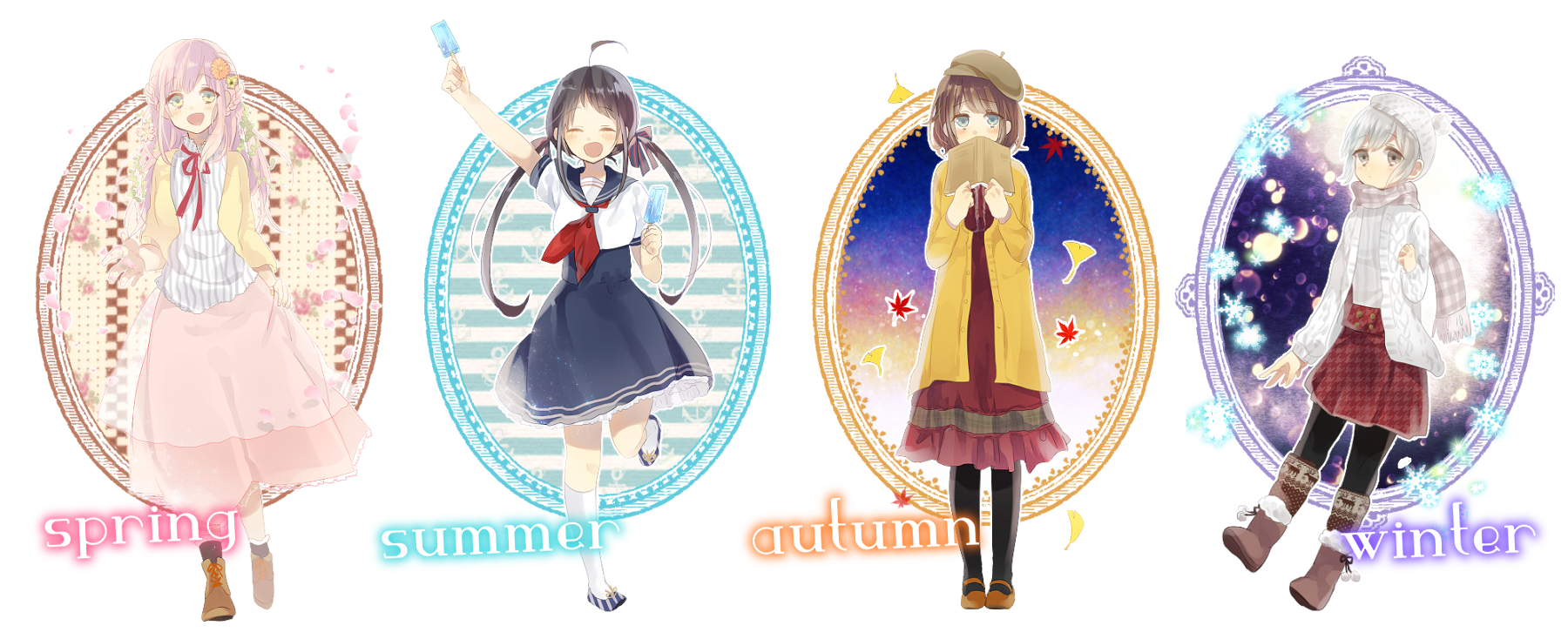 外国画师绘制了四季少女,夏季变元气萌妹,秋季是文学少女