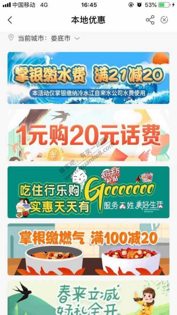 娄底农行 燃气缴费100-20