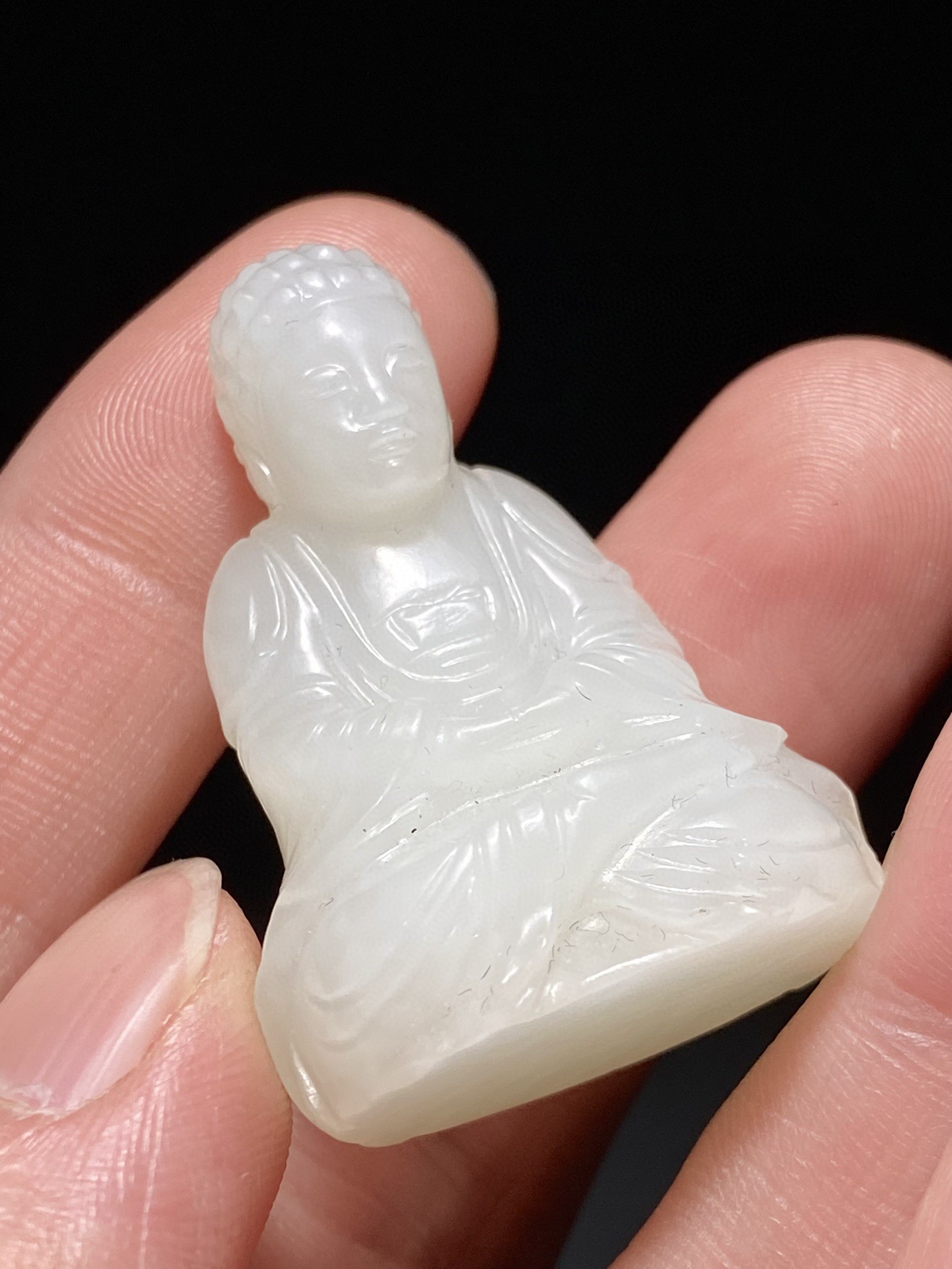 清中期 和田玉籽料 白玉 释迦摩尼 随身佛 佛像 坐像