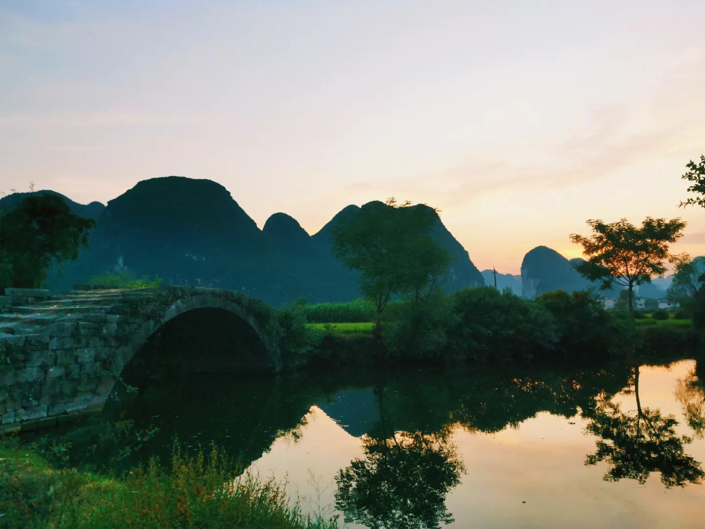 桂林临桂会仙铜桥,单拱石桥,风景照绝美