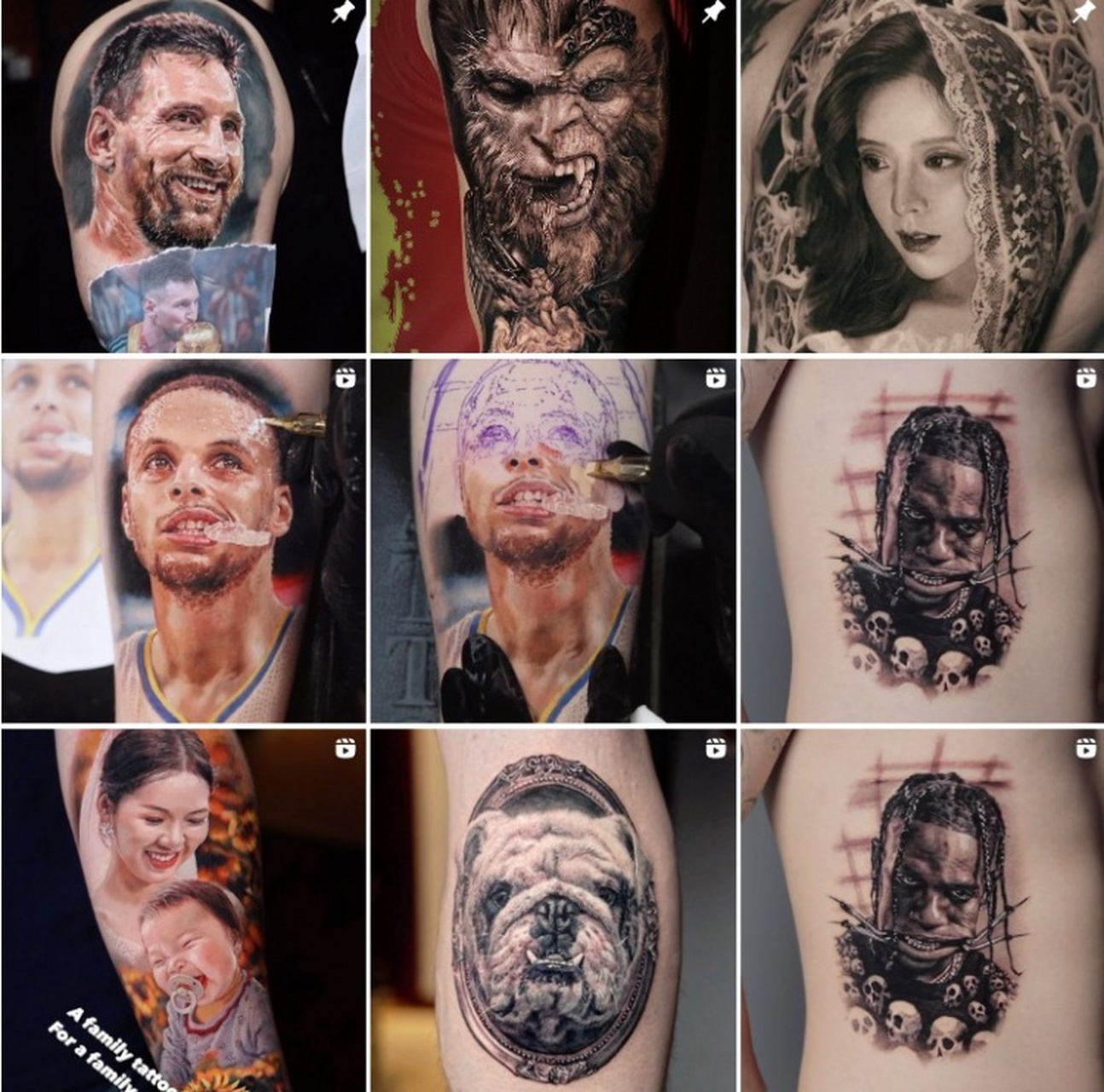 晒出中国文身师李璐绘制的勇士球星库里文身,栩栩如生的图案让人惊叹