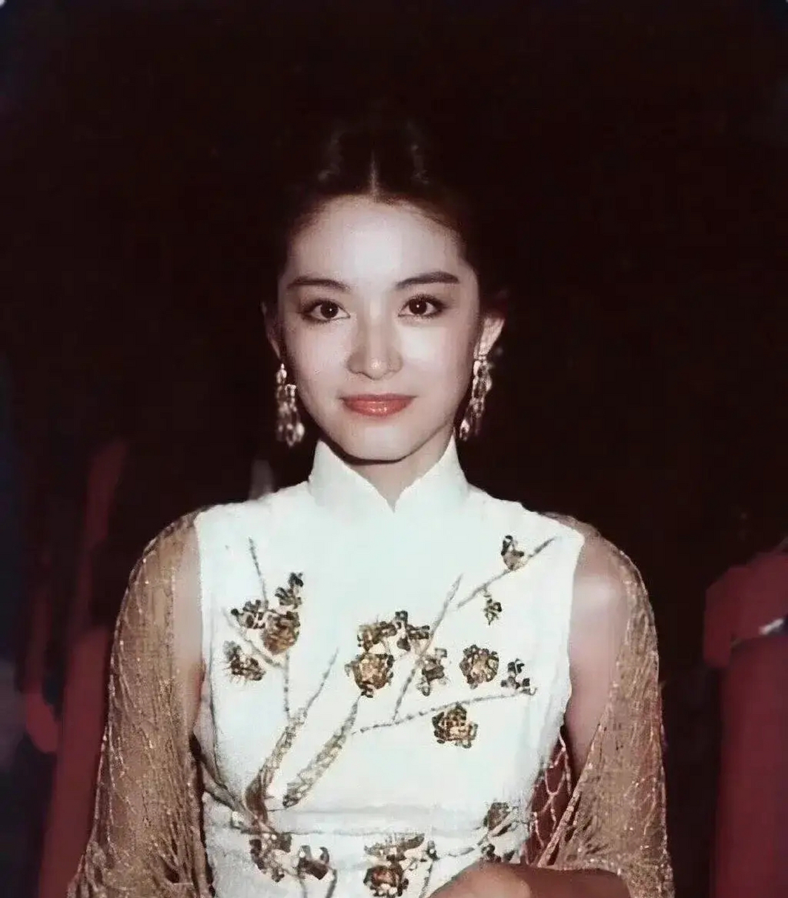 身穿旗袍的林青霞青春靓丽,充满东方女性的知性美,精致的五官,优雅的