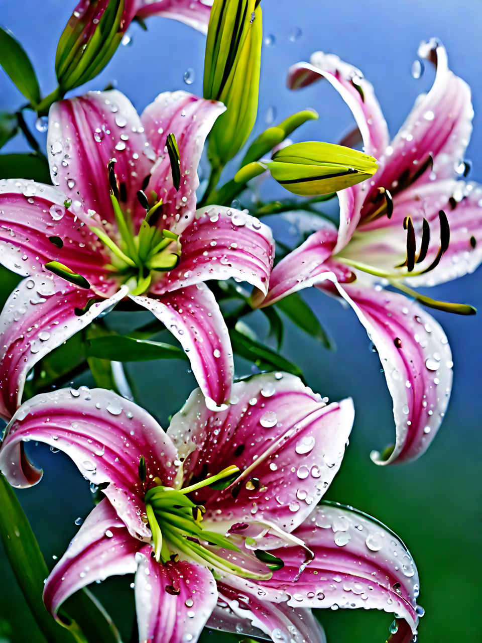 雨中的百合花#老司机挑战极限操作# #鲜花图片