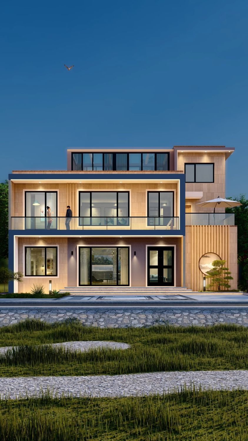 二层现代风格自建房这样建,空间敞亮,稳重大方-度小视