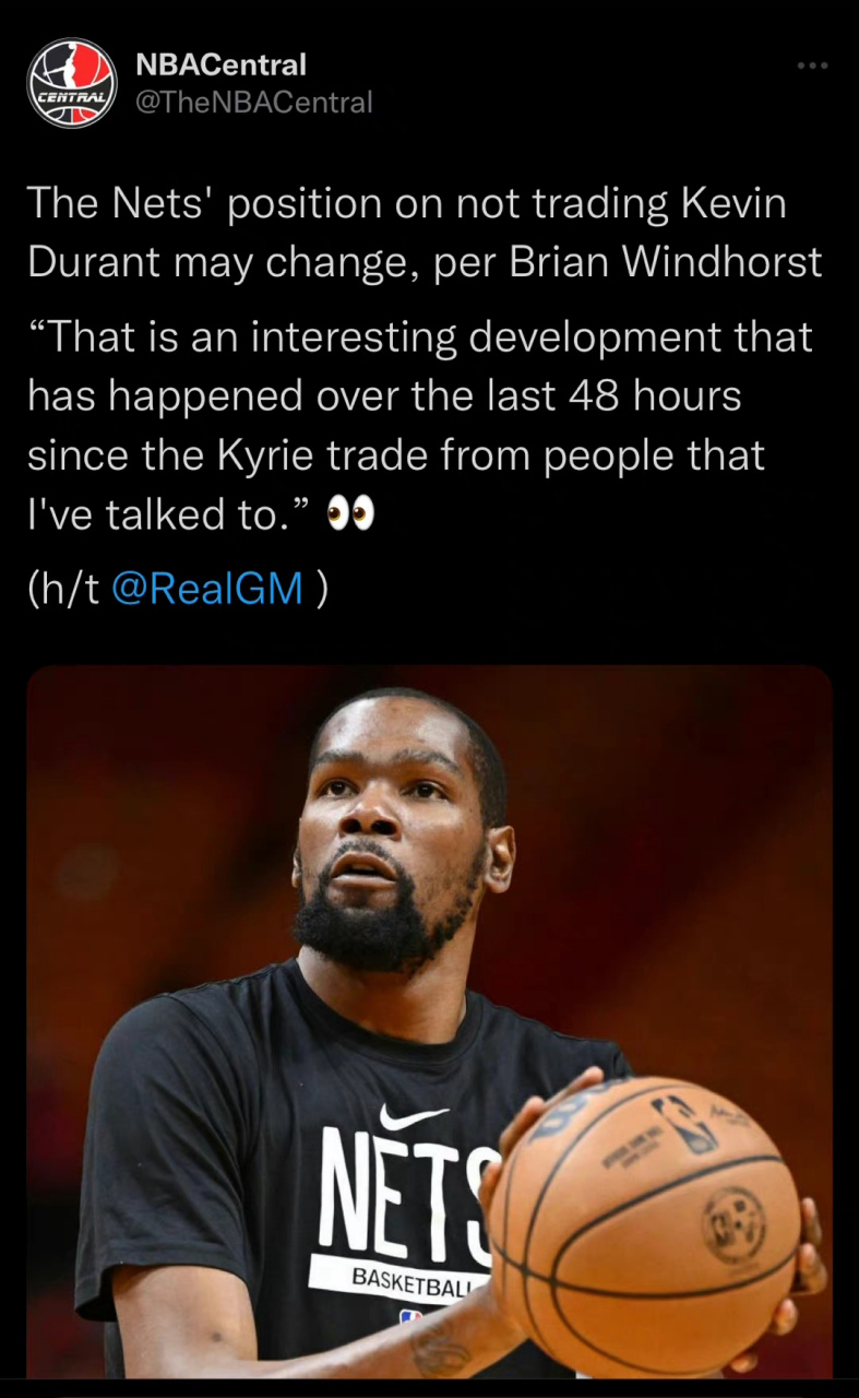 温胖:篮网不交易杜兰特的立场可能会发生改变.