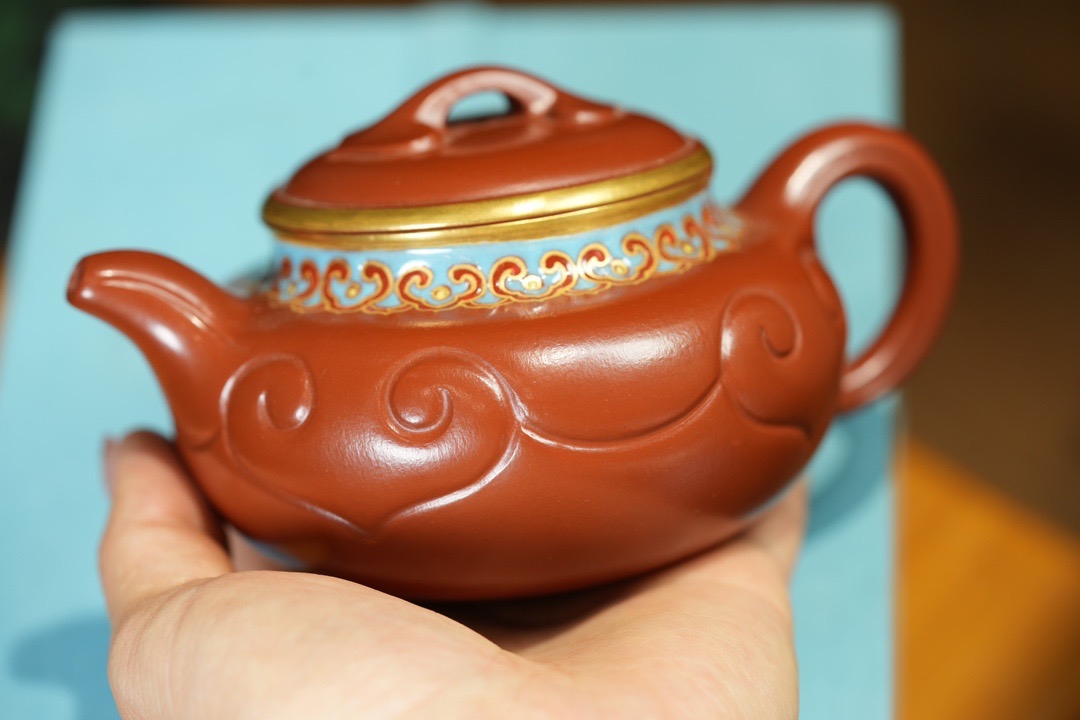 宜兴紫砂壶仿古如意全手工250cc原矿朱泥