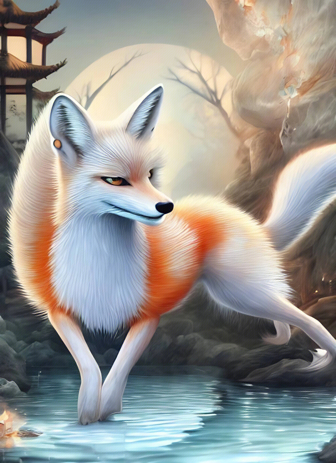 九尾狐水上舞壁纸