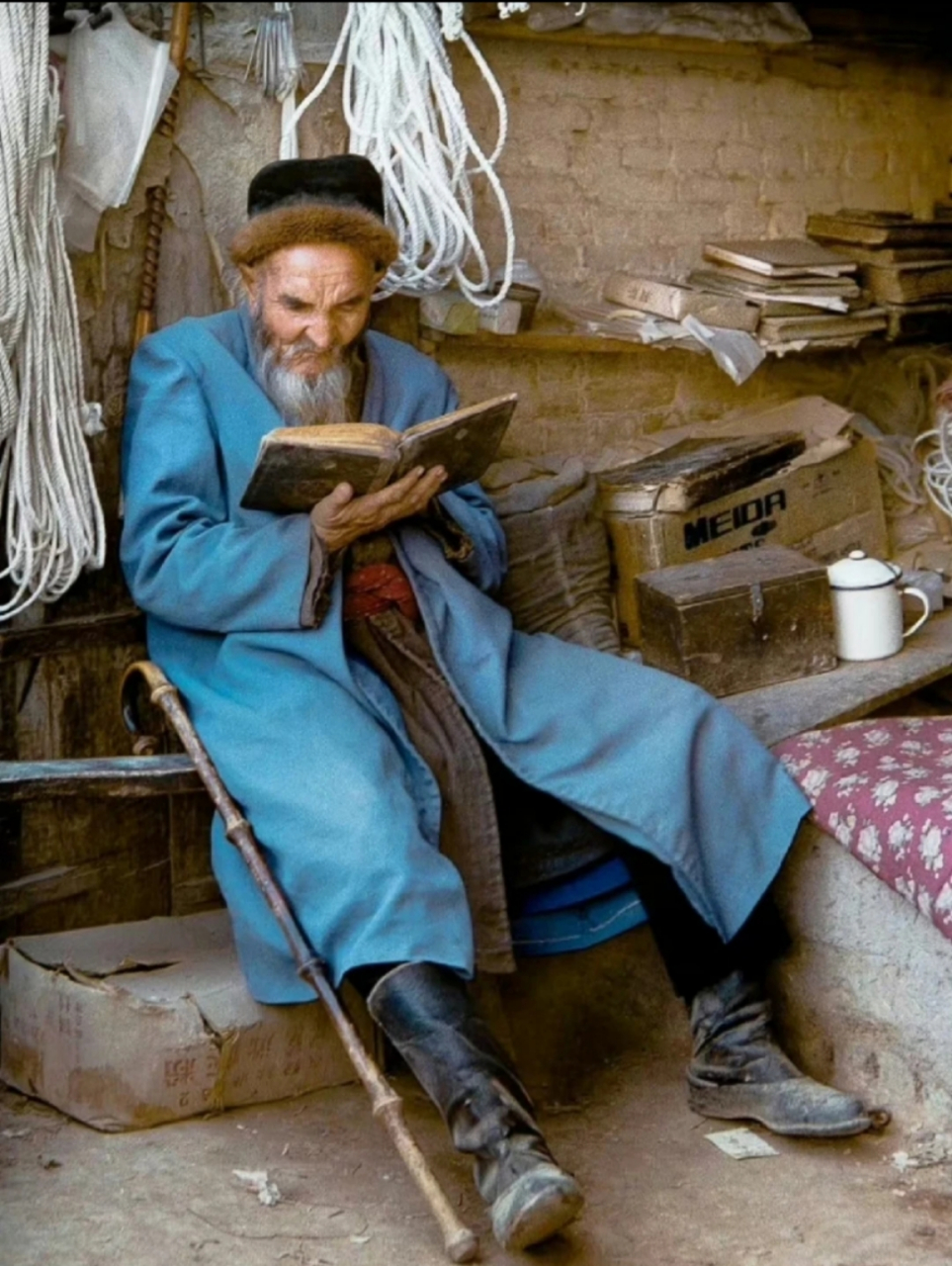 1986年,新疆喀什老照片,这是我国最西部的城市!一位少数民族老人,穿着