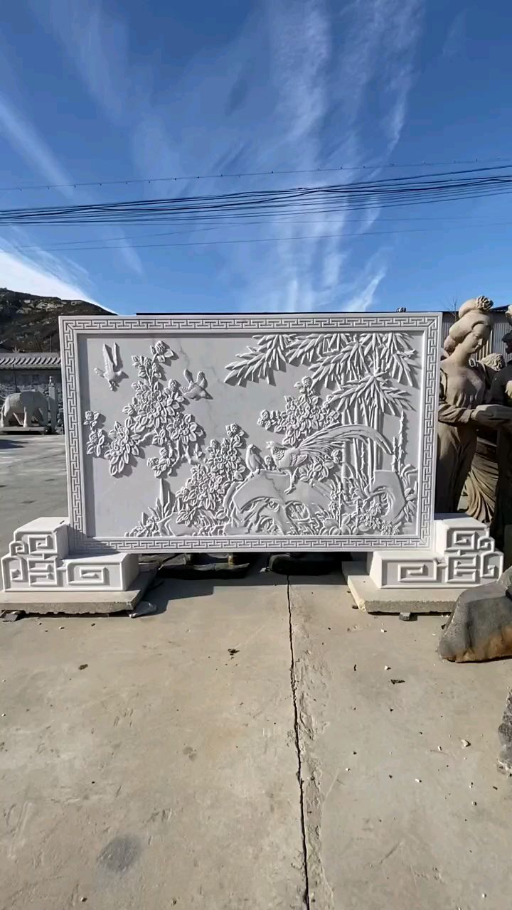 汉白玉石雕影壁石庭院别墅照壁石浮雕屏风石-度小视