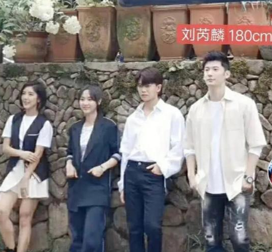 任嘉伦身高178cm,穿增高鞋与180cm的刘芮麟同框矮半个头,有点假