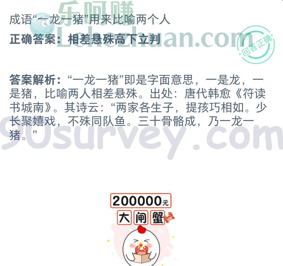 成语“一龙一猪”用来比喻什么?正确答案:两个人相差悬殊,高下立判 成语“一龙一猪”用来比喻什么?正确答案:两个人相差悬殊,高下立判