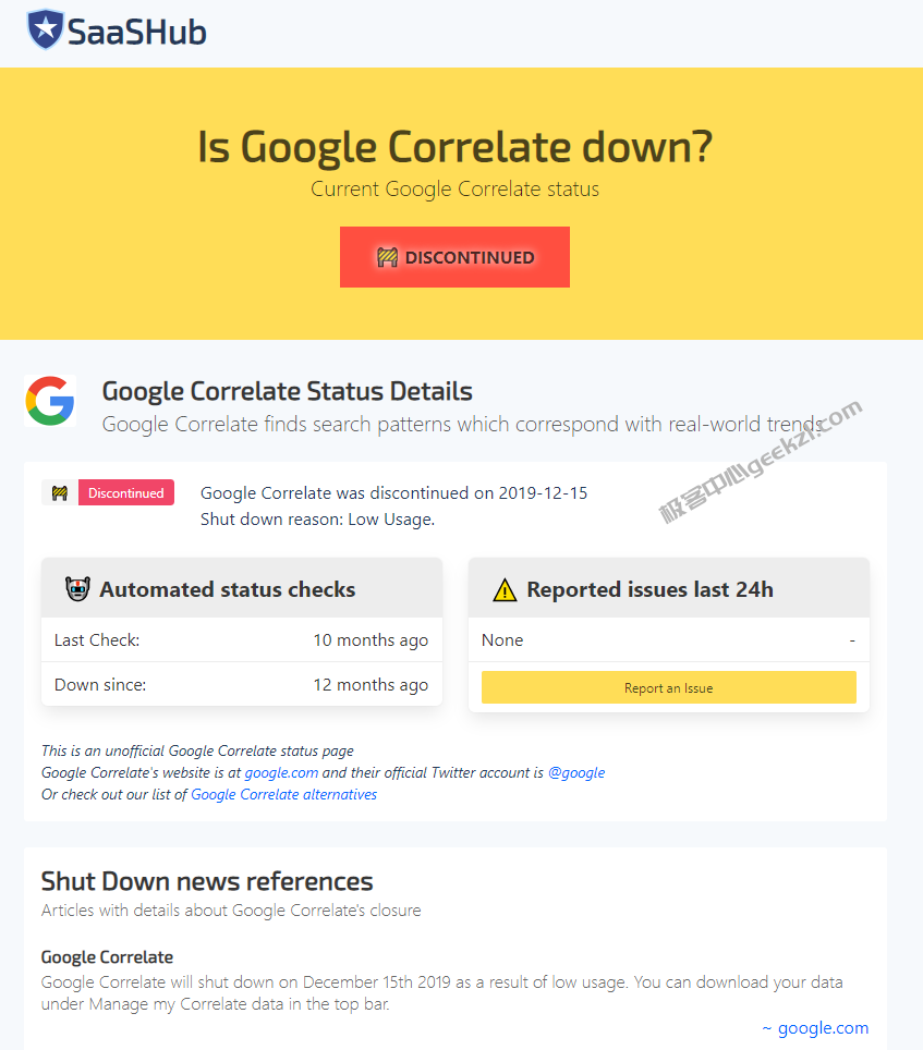 Google Correlate close-极客中心
