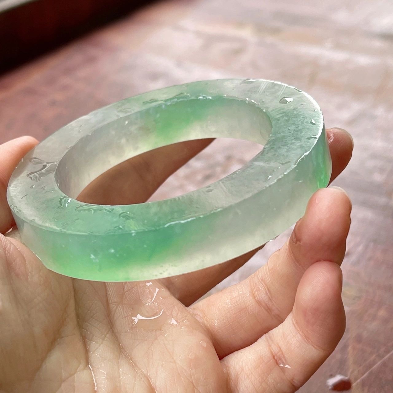 翡翠毛胚手镯老坑木纳高冰玻璃种飘三段绿翡翠手镯