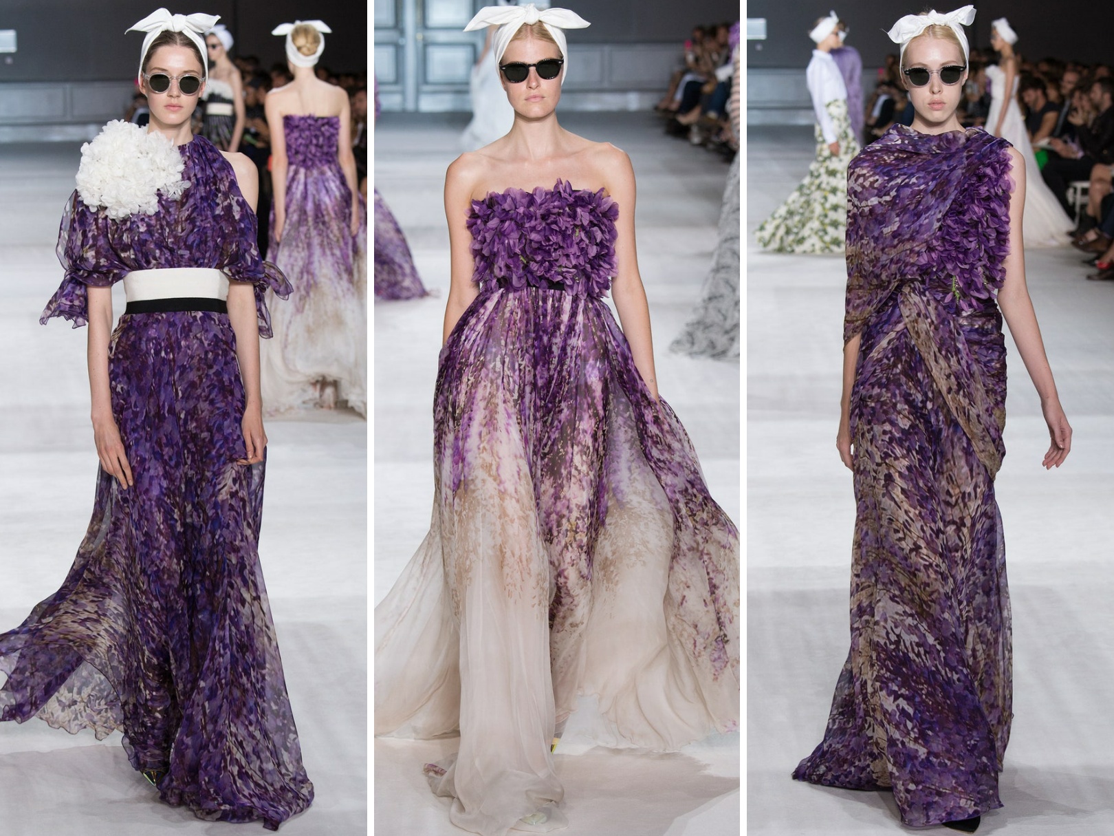 giambattista valli高定:条纹渐变立体花饰,压轴纱裙融化少女心