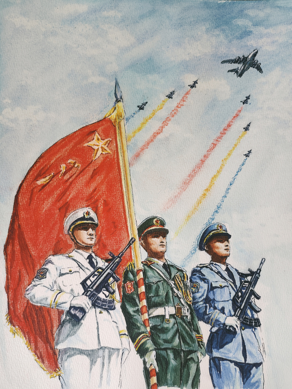 快涂一幅献八一,致敬中国军人