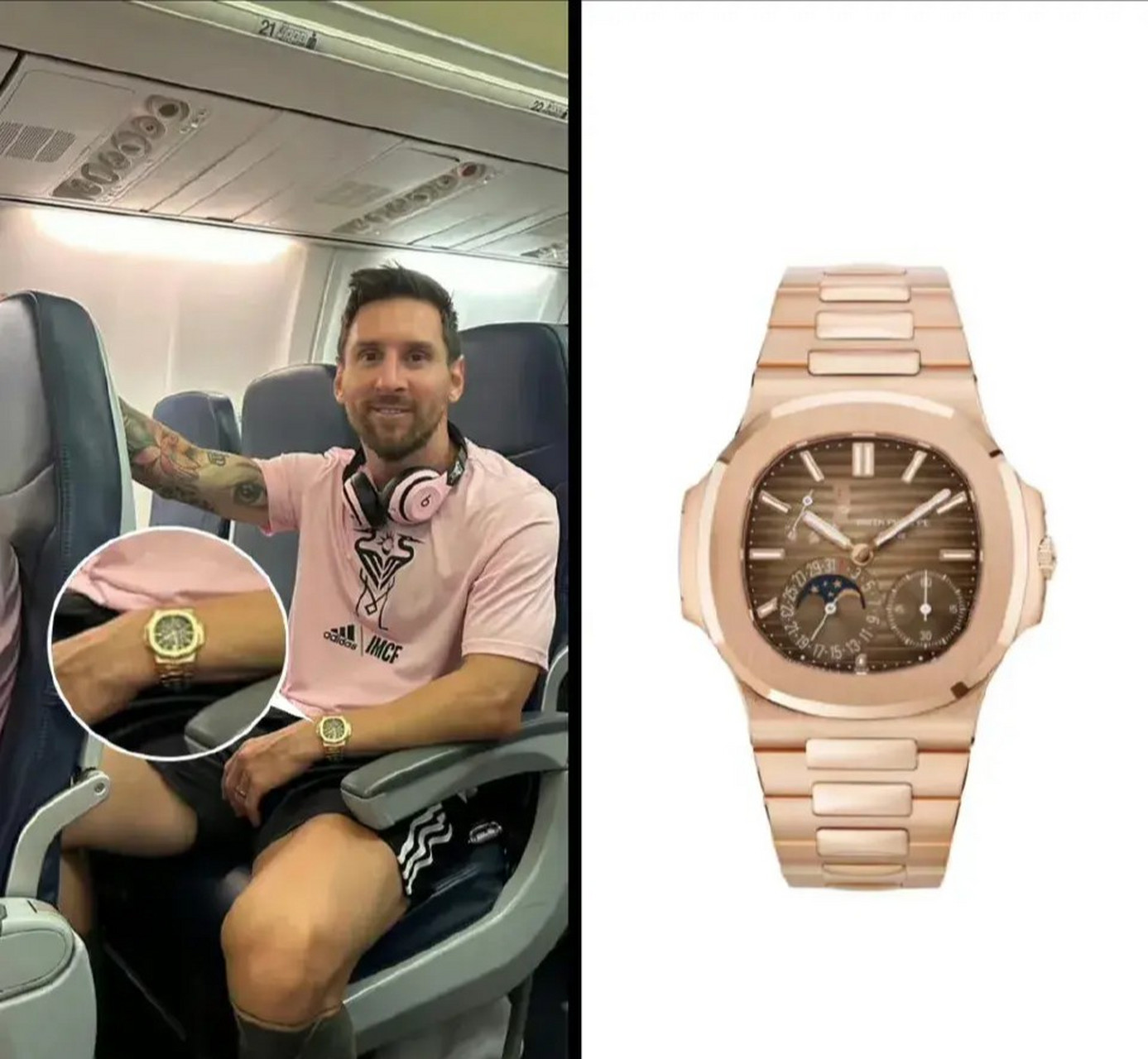 梅西昨天佩戴的是百达翡丽nautilus系列腕表ref.