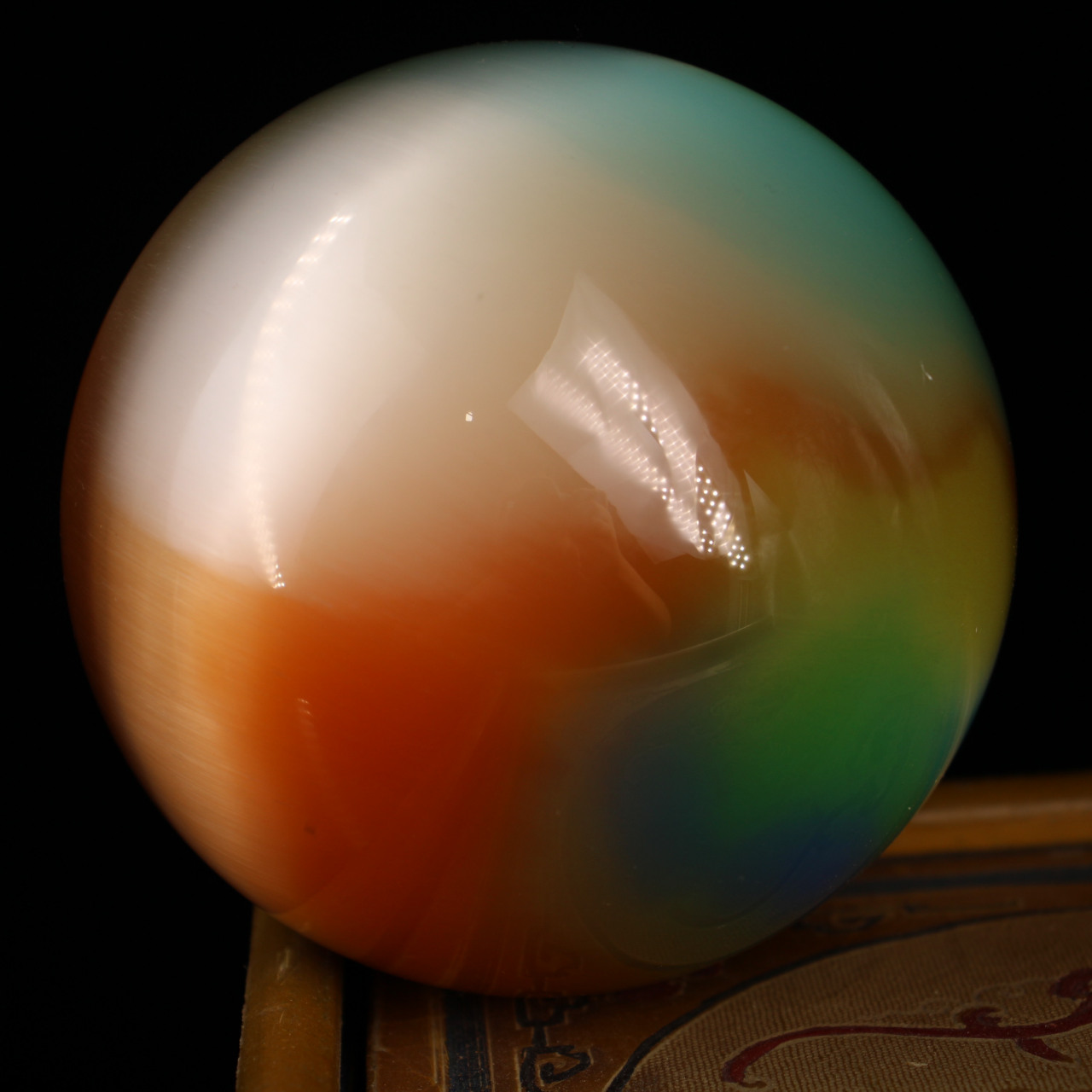 旧藏下乡收清代宫廷御藏极品罕见七彩色大猫眼石球一颗 品相保存完好