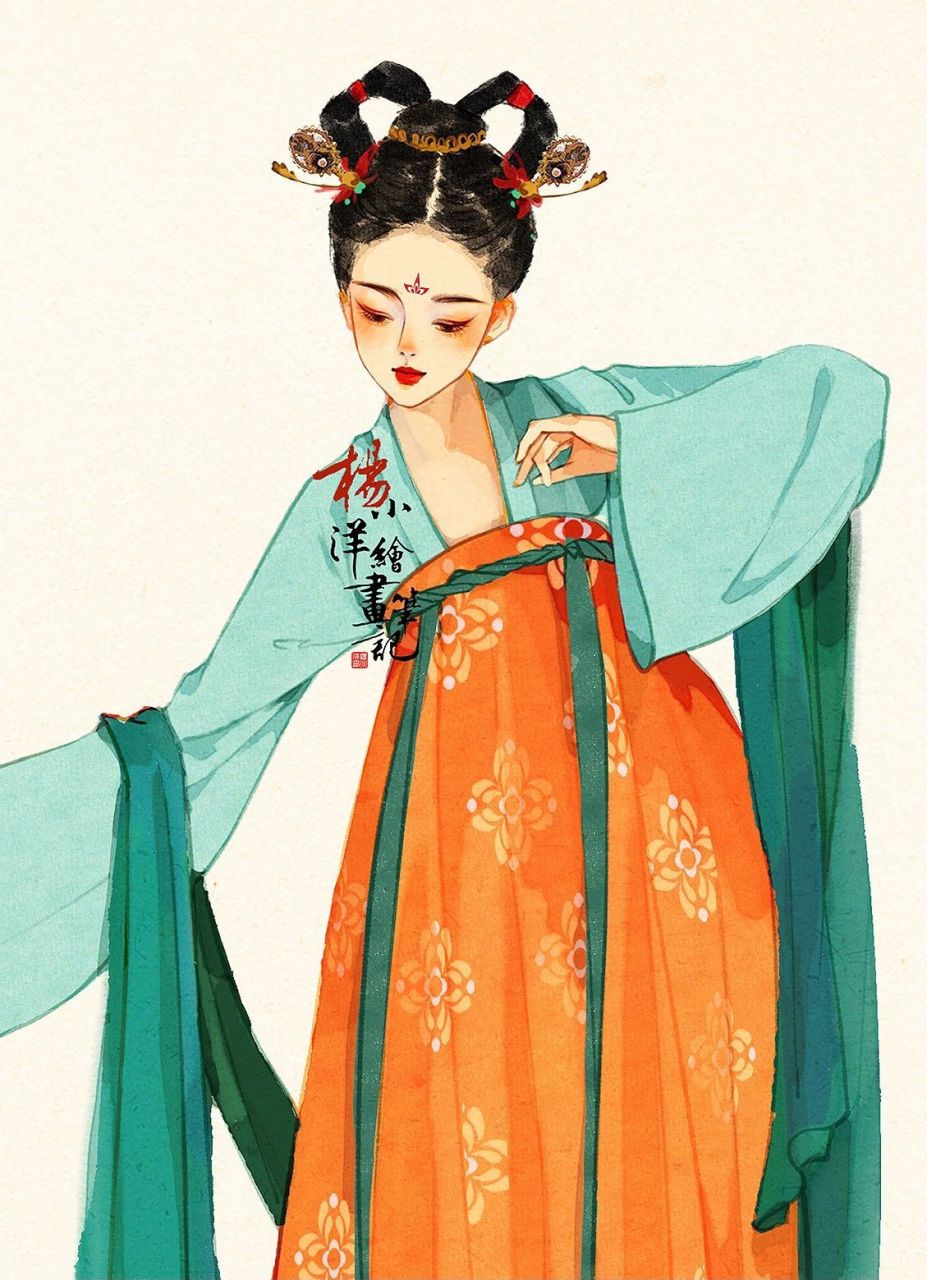 绘画欣赏 画师:杨小洋绘画笔记 676767 国风汉服插画 #插画