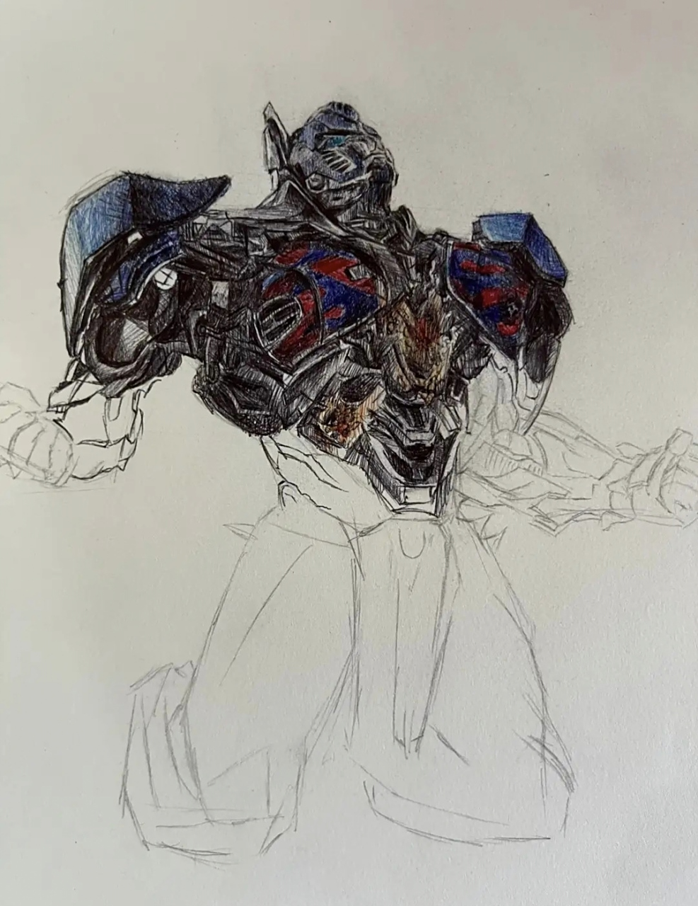 网友纯手画变形金刚"擎天柱"