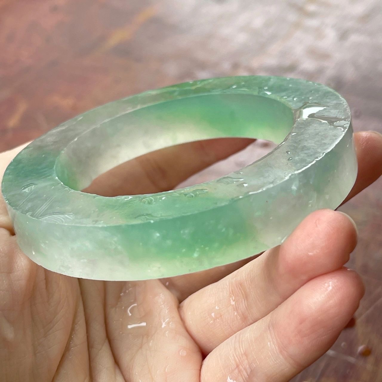 翡翠毛胚手镯老坑木纳高冰玻璃种飘三段绿翡翠手镯