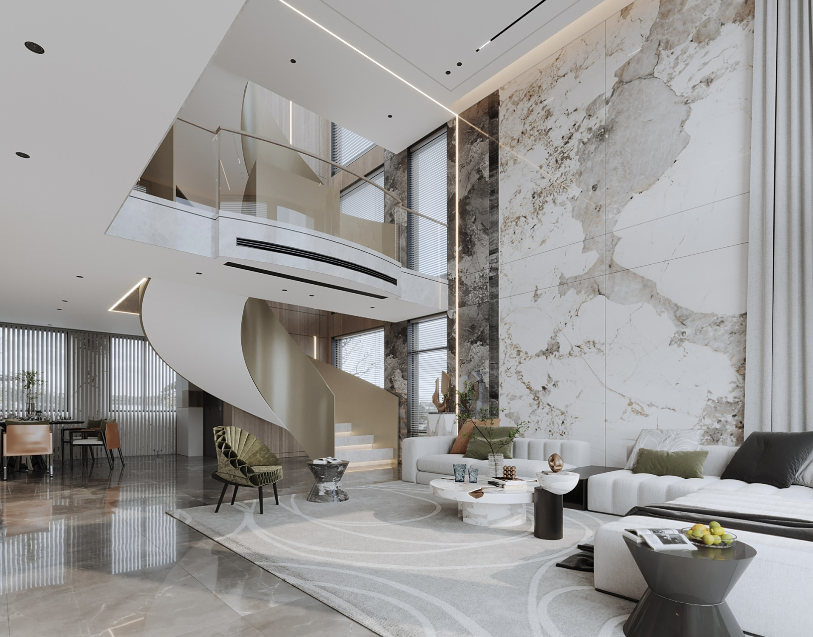 现代简约风别墅大厅设计,客厅既是家的公共活动空间,又是家庭社交的