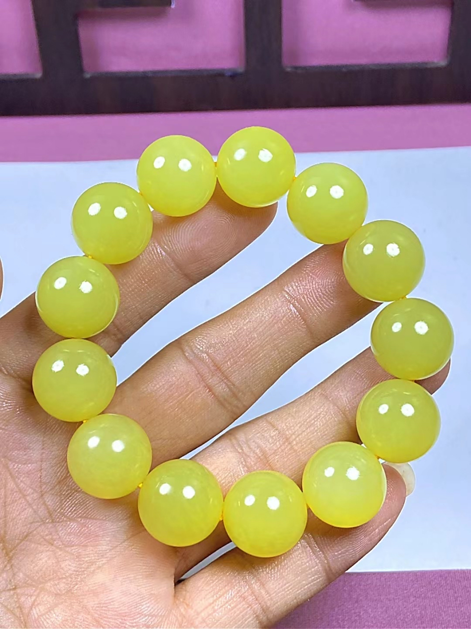 臻品【珠圆玉润·鸡油黄】珠径16mm总重85.