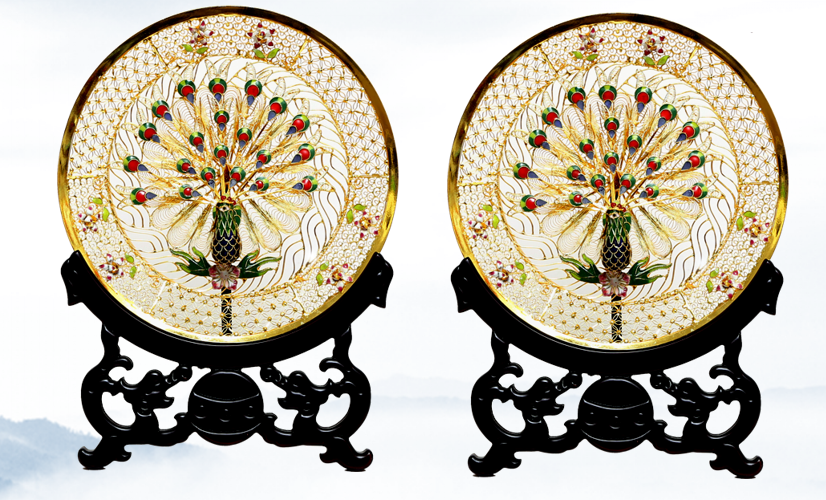 景泰蓝《国色天香》花丝盘