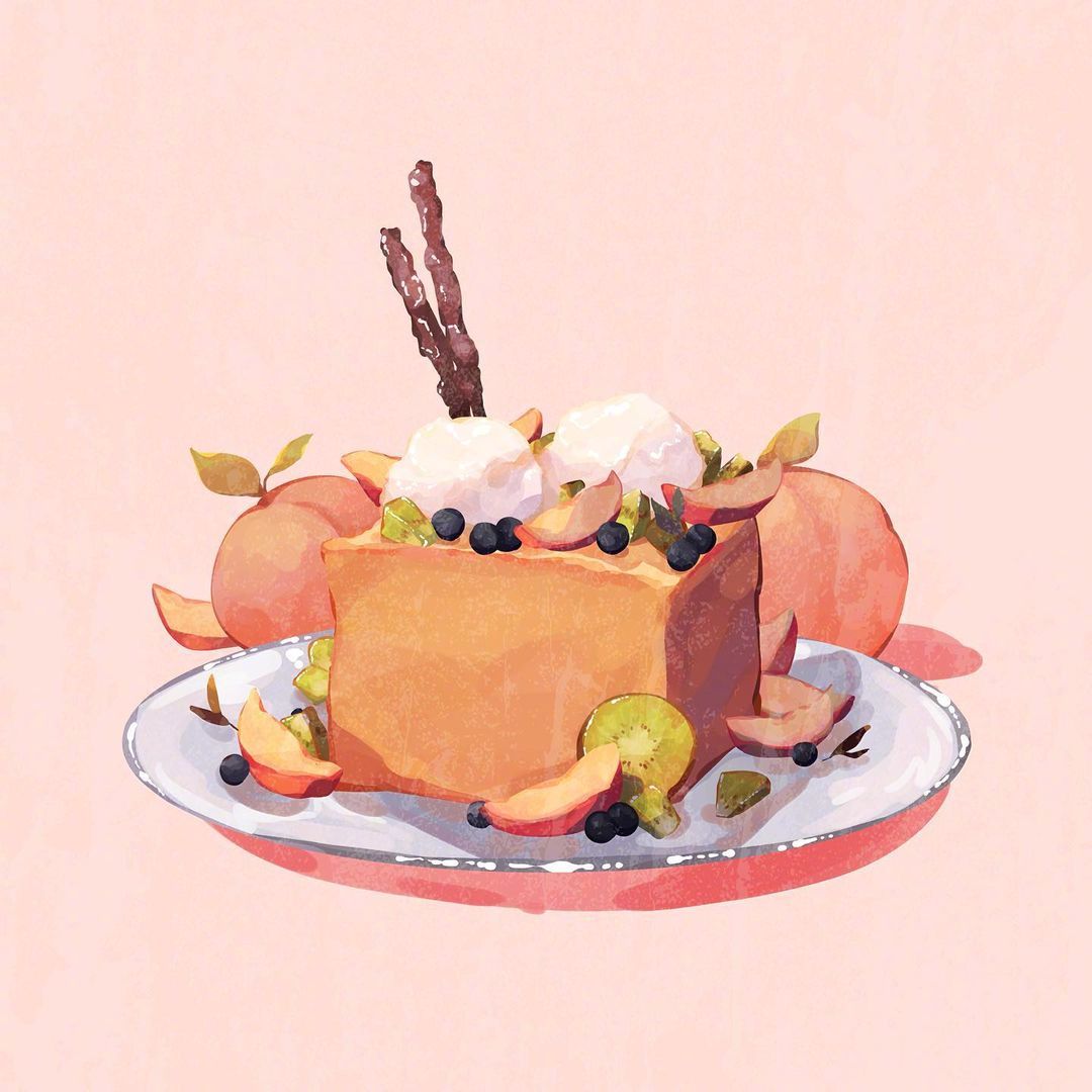 手绘插画里的甜品套餐