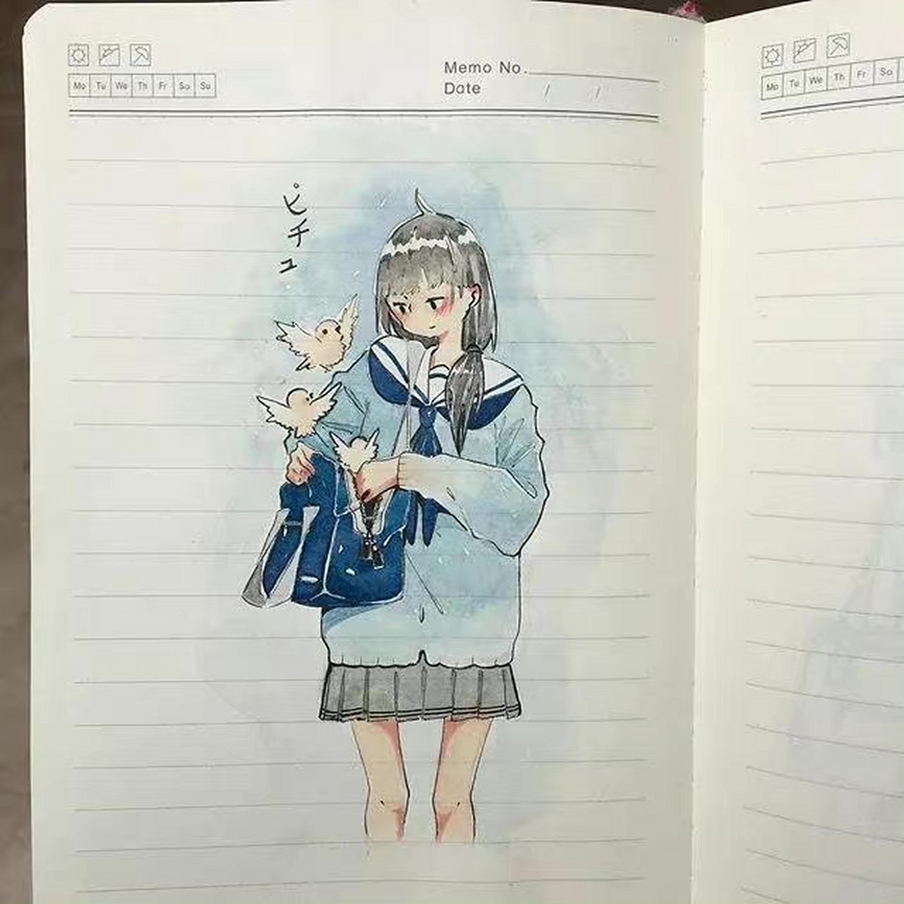 ikedda笔记本上画水彩. 让我想起了当年在笔记本,课本上的涂鸦[嘻嘻]