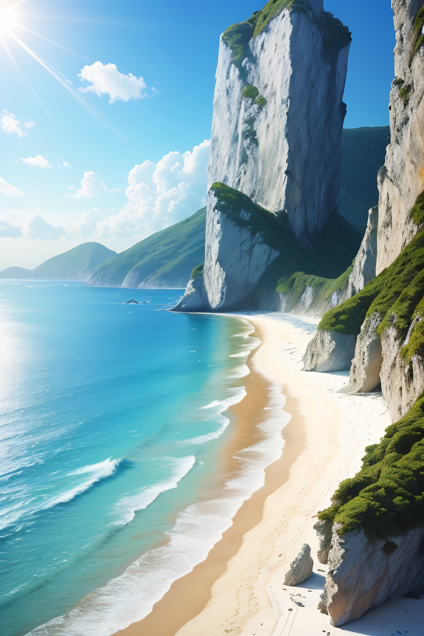 大海,一个美丽的地方.背景是蓝色的天空和海平面,阳光灿烂.