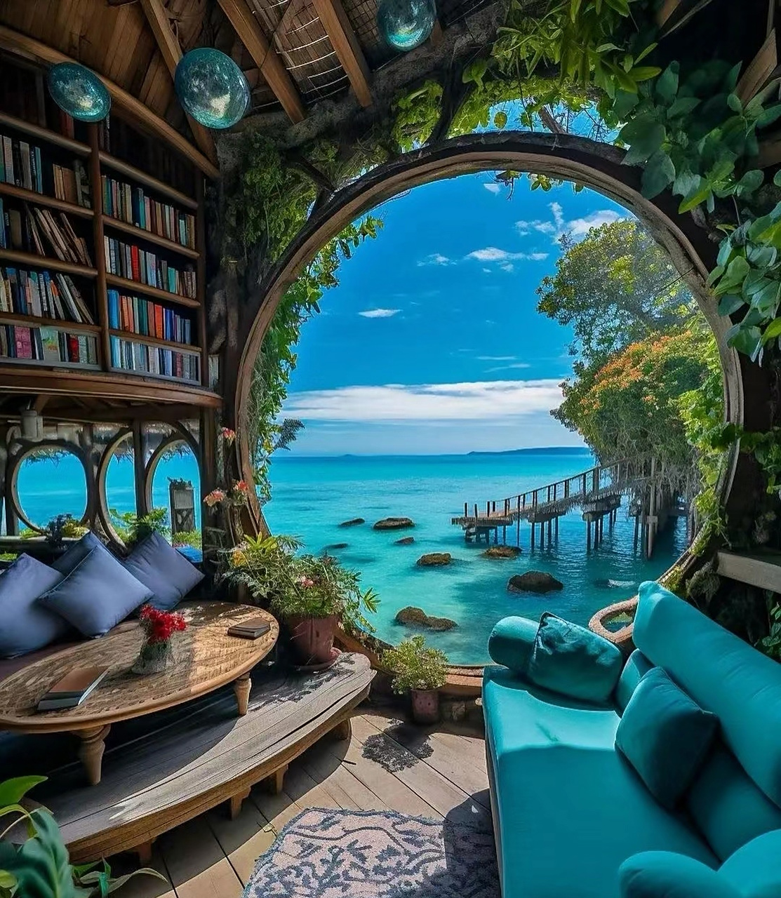 看书赏海,海边书屋的惬意生活.