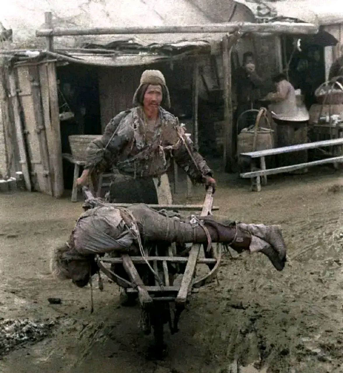 是由美国摄影师白修德拍摄的,照片中的场景发生在河南大饥荒以后,一位